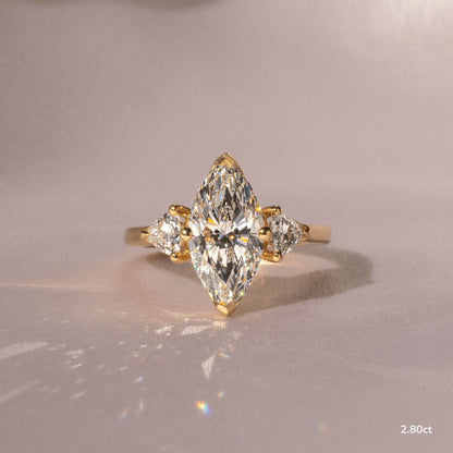 Marquise Shaped Three Stone Lab Grown Diamond Engagement Ring