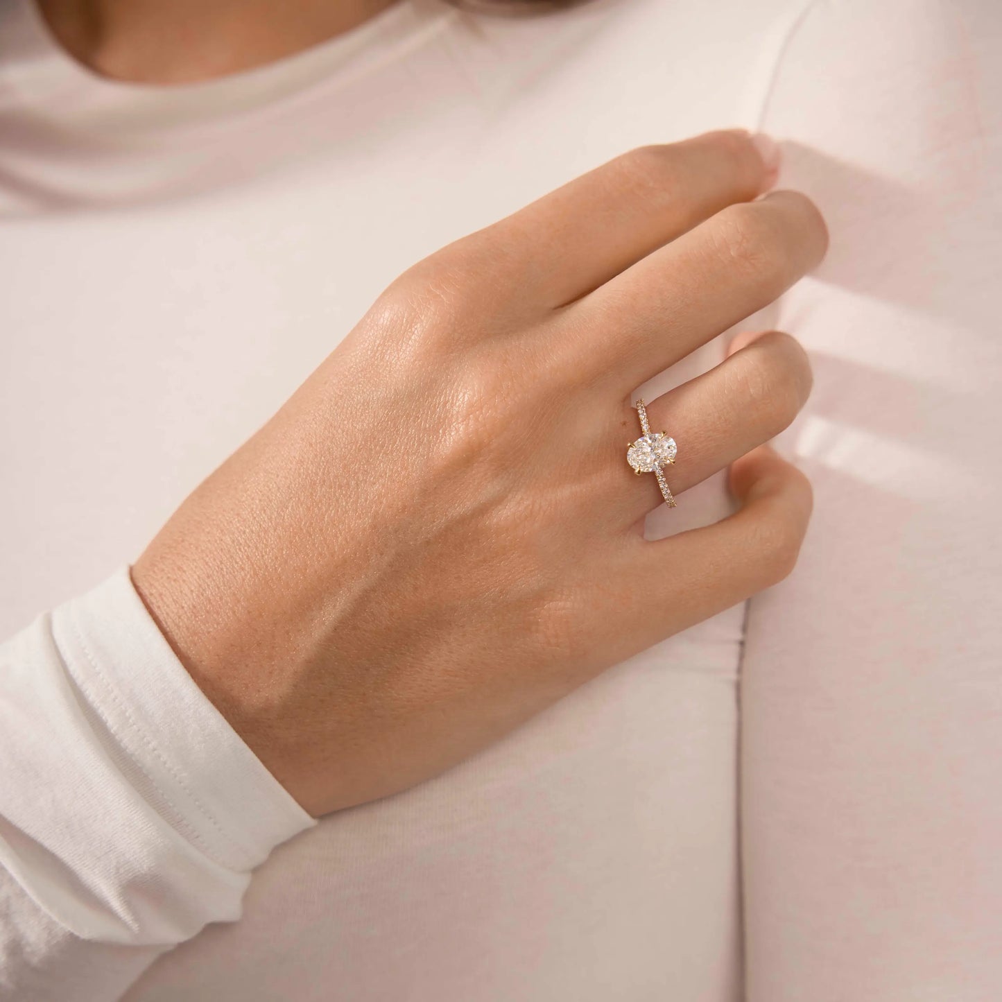 Timeless 1.2 CT Oval Cut Pave Styled Setting Lab Grown Diamond Engagement Ring