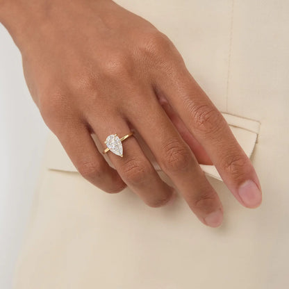 Timeless 2 CT Pear Cut Hidden Halo Lab Grown Diamond Engagement Ring