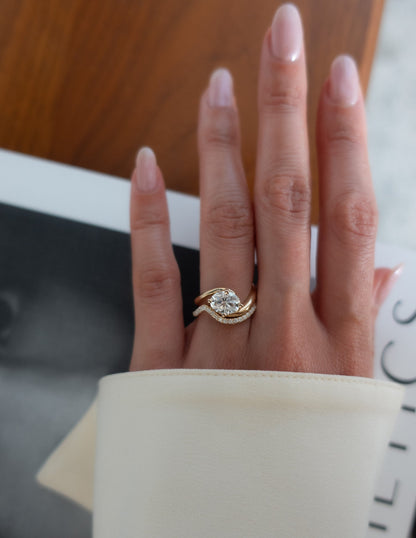 1.5 CT East West Oval Lab Grown Engagement Ring with Minimal Pave Stacking Band