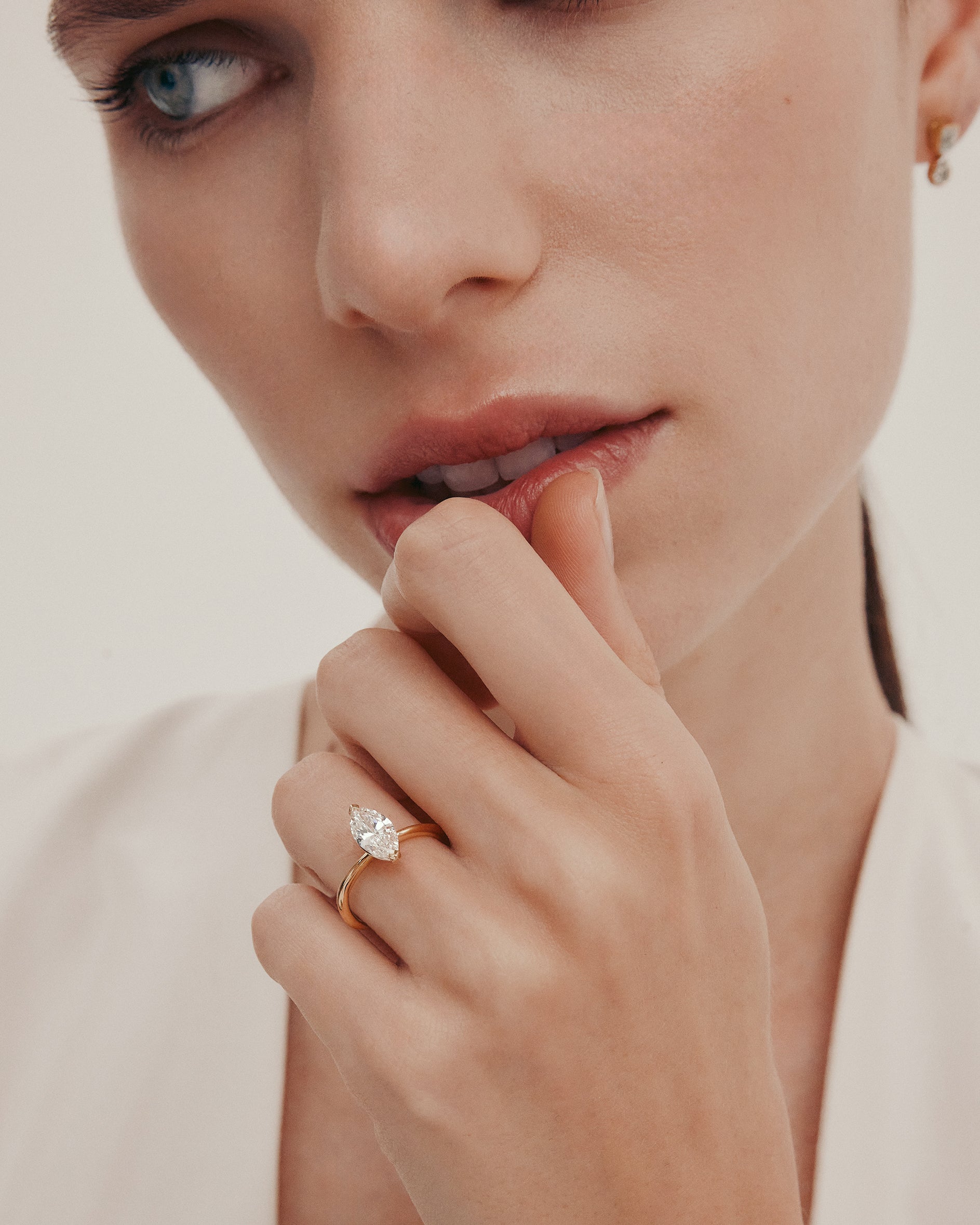 Marquise Shaped Three Stone Lab Grown Diamond Engagement Ring