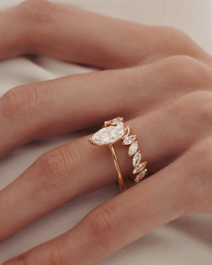 Marquise Shaped Three Stone Lab Grown Diamond Engagement Ring