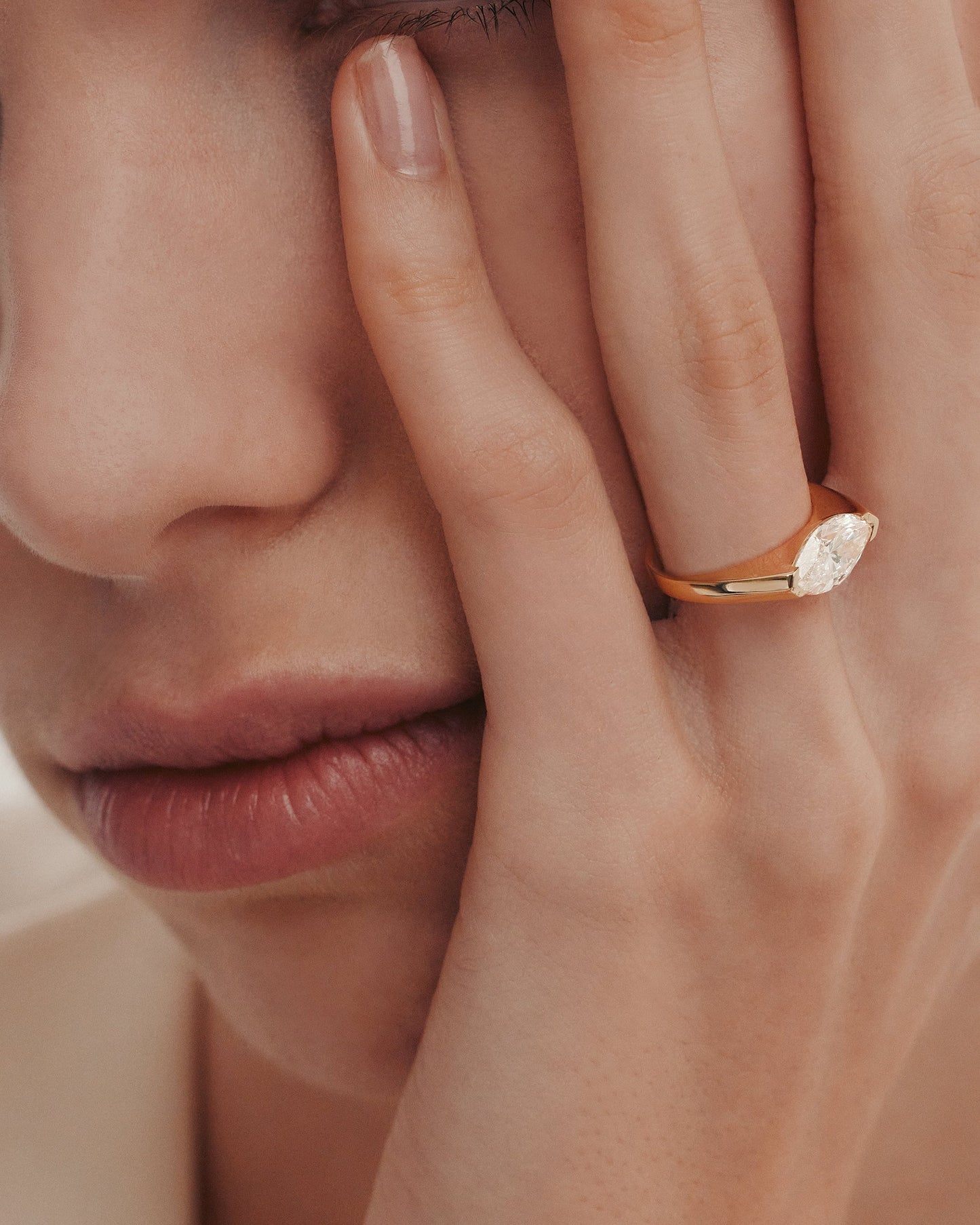 Marquise Shaped Three Stone Lab Grown Diamond Engagement Ring