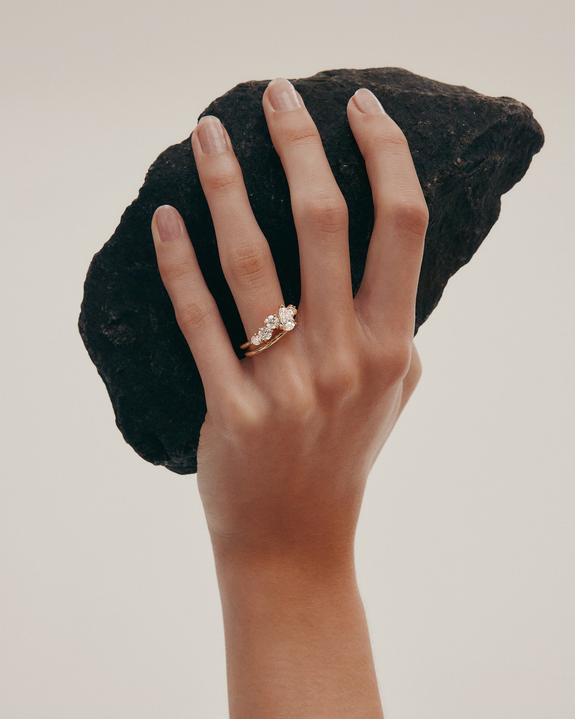 Marquise Shaped Three Stone Lab Grown Diamond Engagement Ring