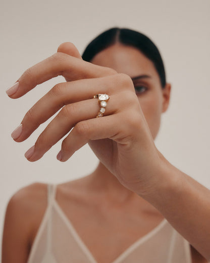 Marquise Shaped Three Stone Lab Grown Diamond Engagement Ring