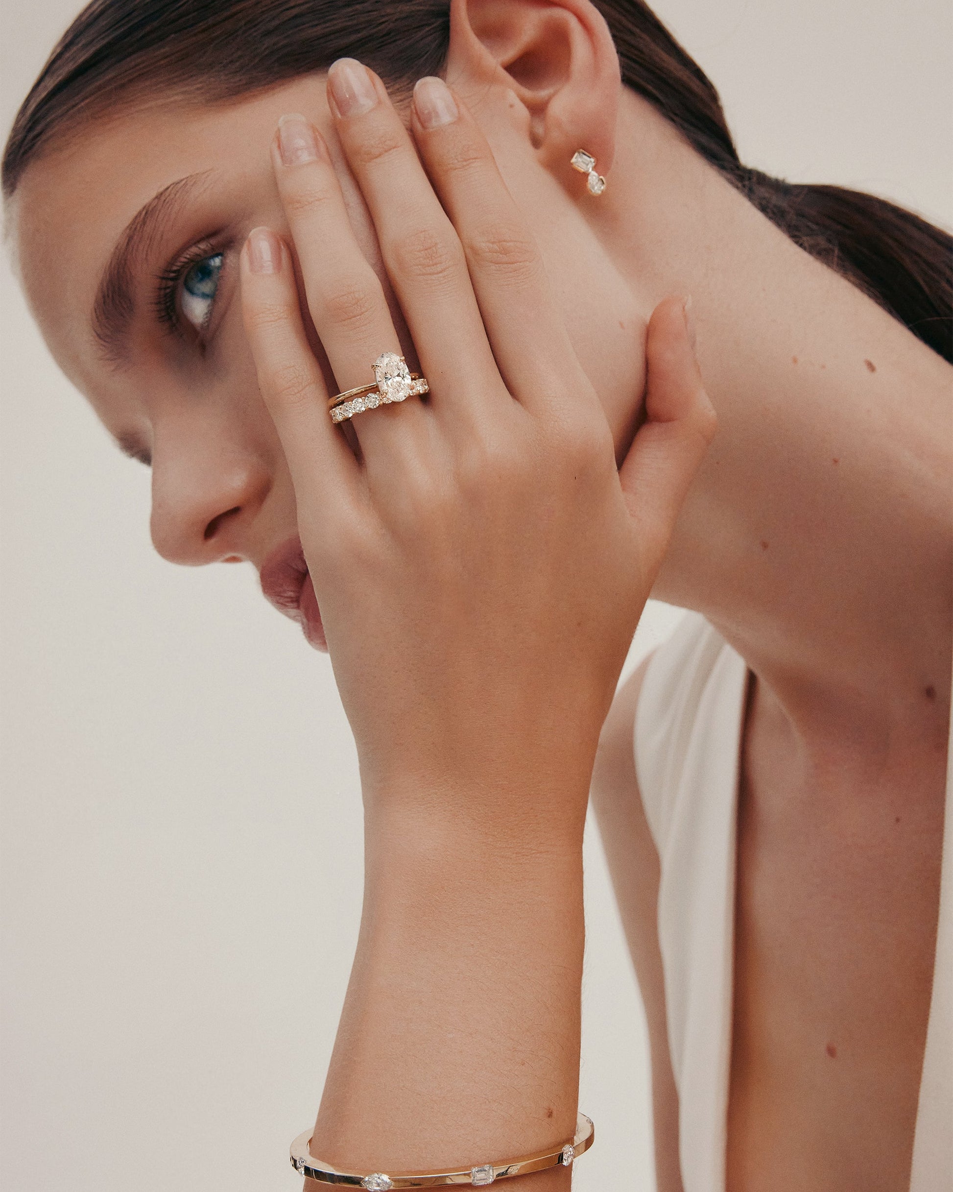 Marquise Shaped Three Stone Lab Grown Diamond Engagement Ring