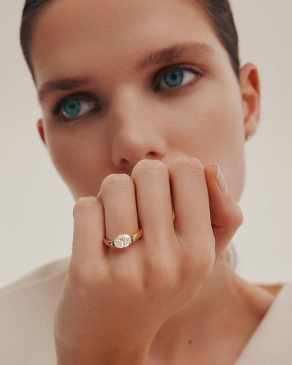 Marquise Shaped Three Stone Lab Grown Diamond Engagement Ring