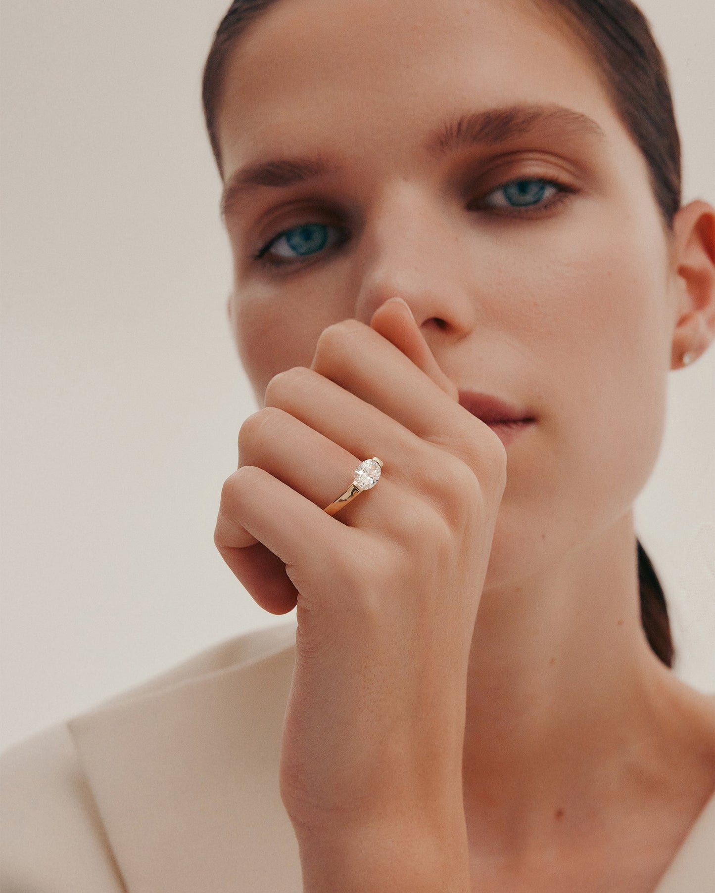 Marquise Shaped Three Stone Lab Grown Diamond Engagement Ring