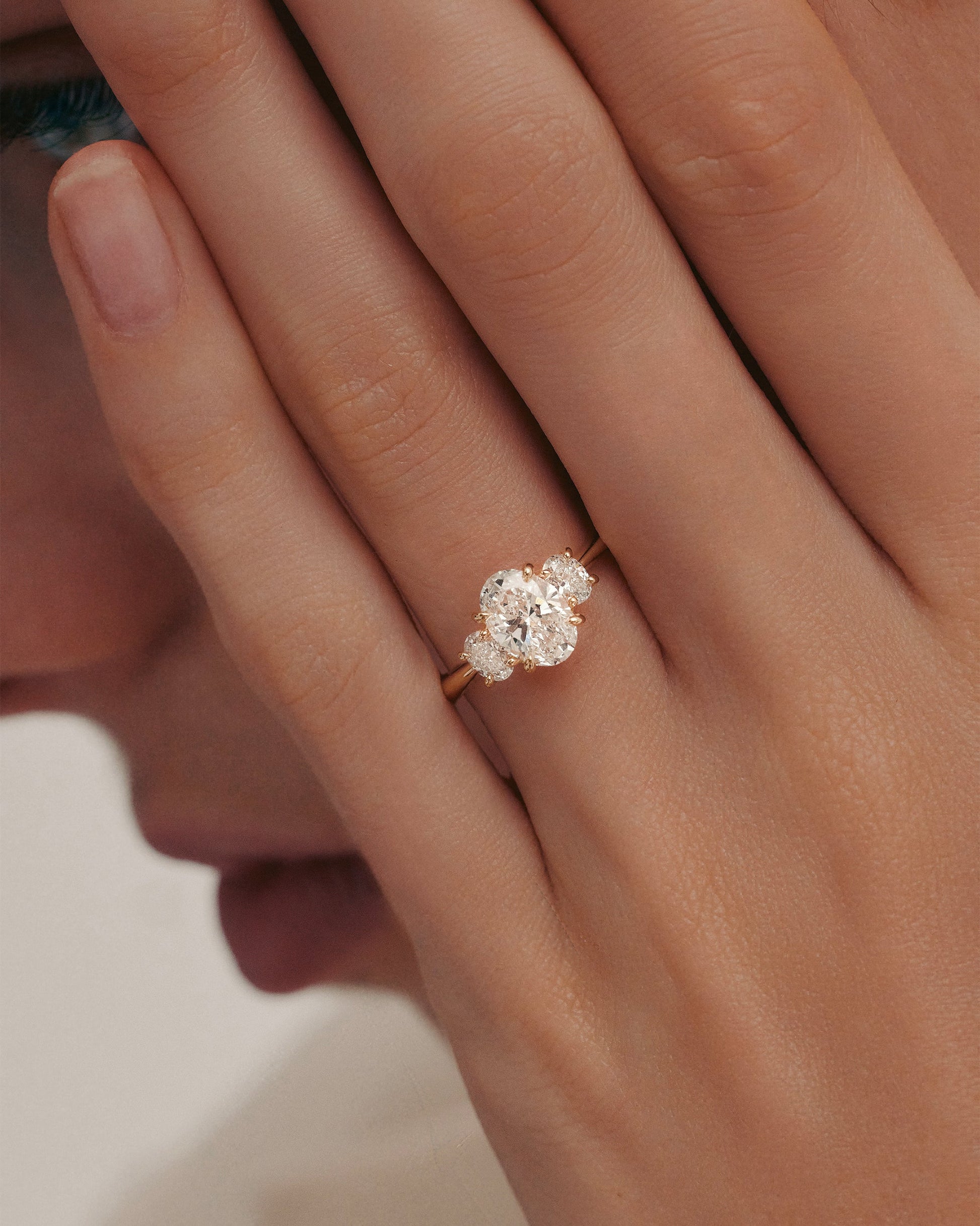 Marquise Shaped Three Stone Lab Grown Diamond Engagement Ring