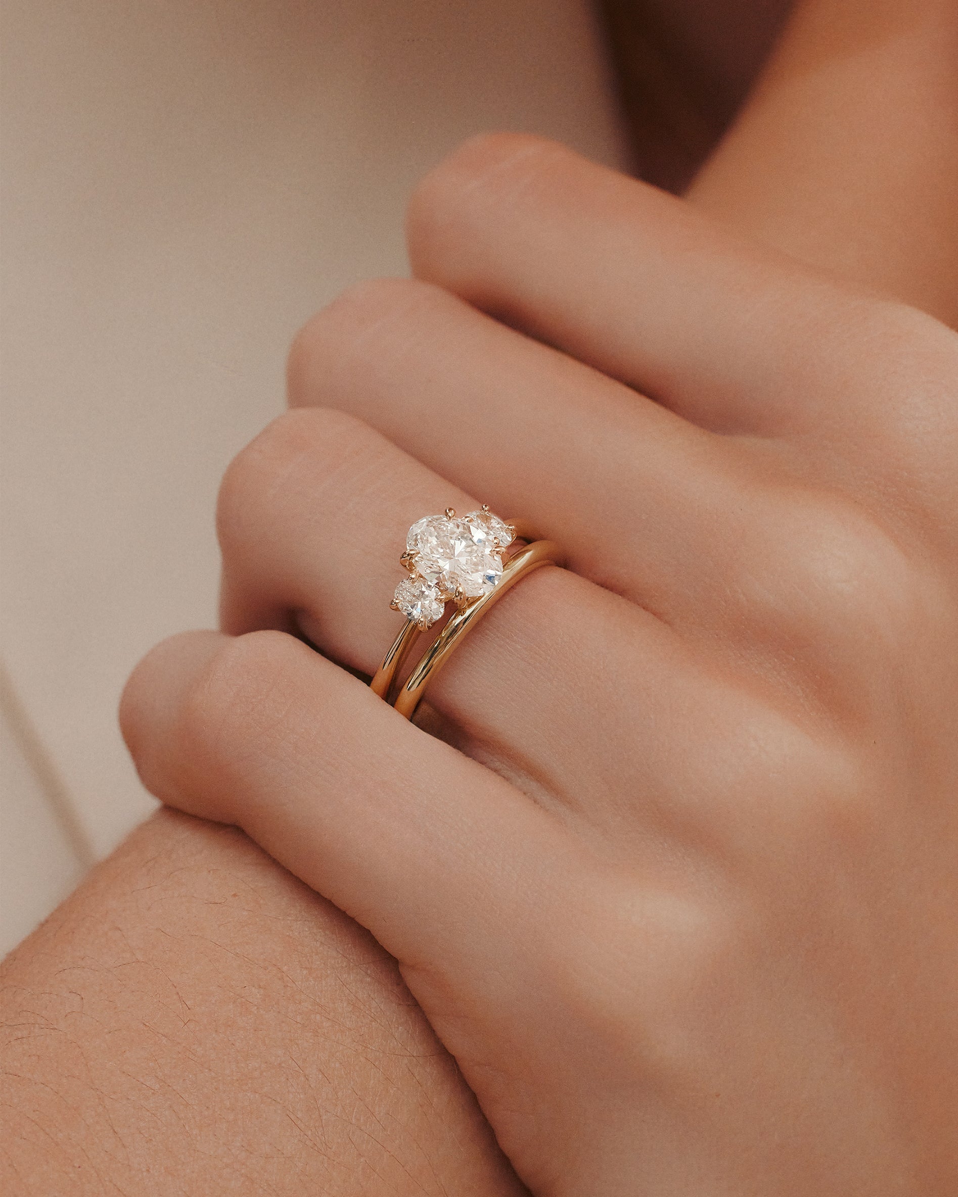 Marquise Shaped Three Stone Lab Grown Diamond Engagement Ring