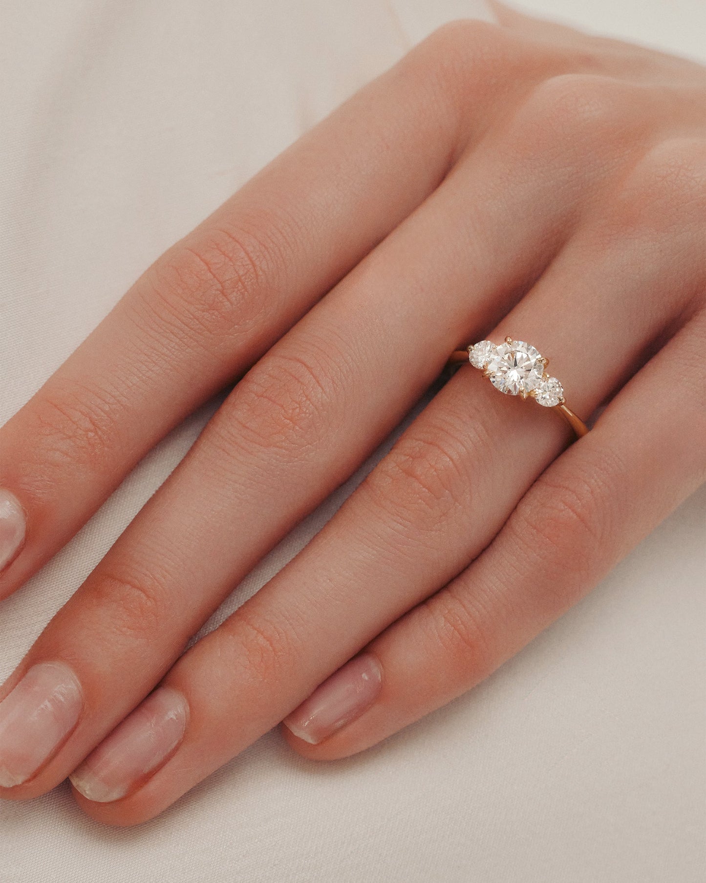 Marquise Shaped Three Stone Lab Grown Diamond Engagement Ring