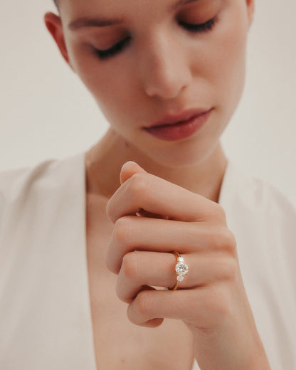 Marquise Shaped Three Stone Lab Grown Diamond Engagement Ring