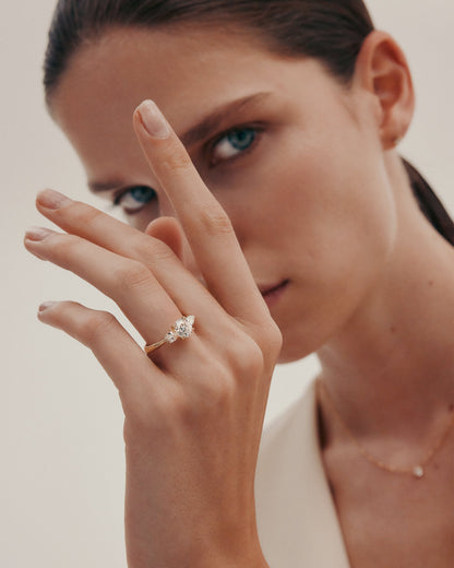 Marquise Shaped Three Stone Lab Grown Diamond Engagement Ring