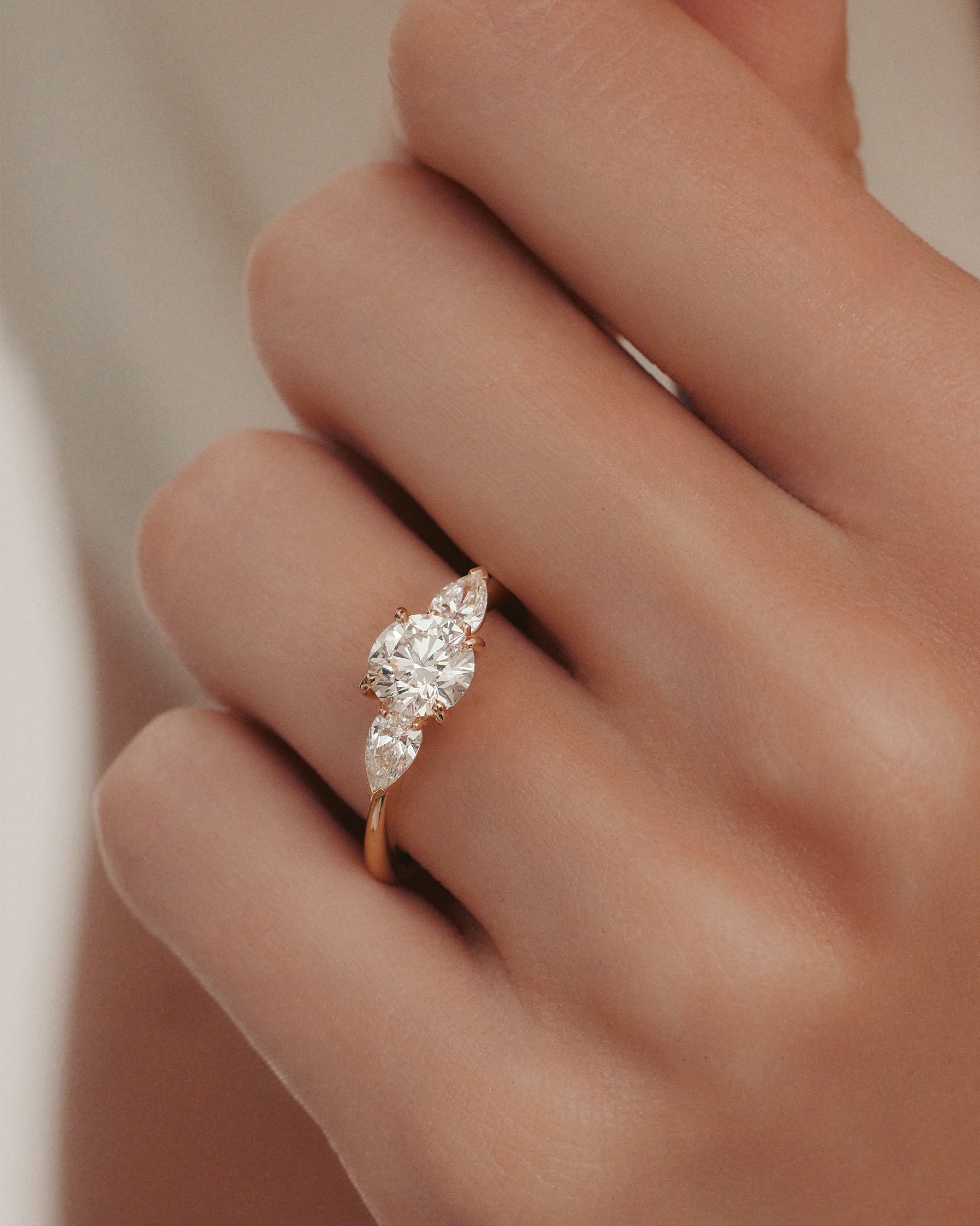 Marquise Shaped Three Stone Lab Grown Diamond Engagement Ring
