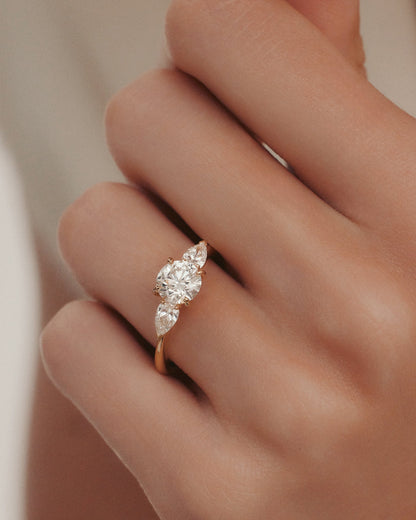 Marquise Shaped Three Stone Lab Grown Diamond Engagement Ring