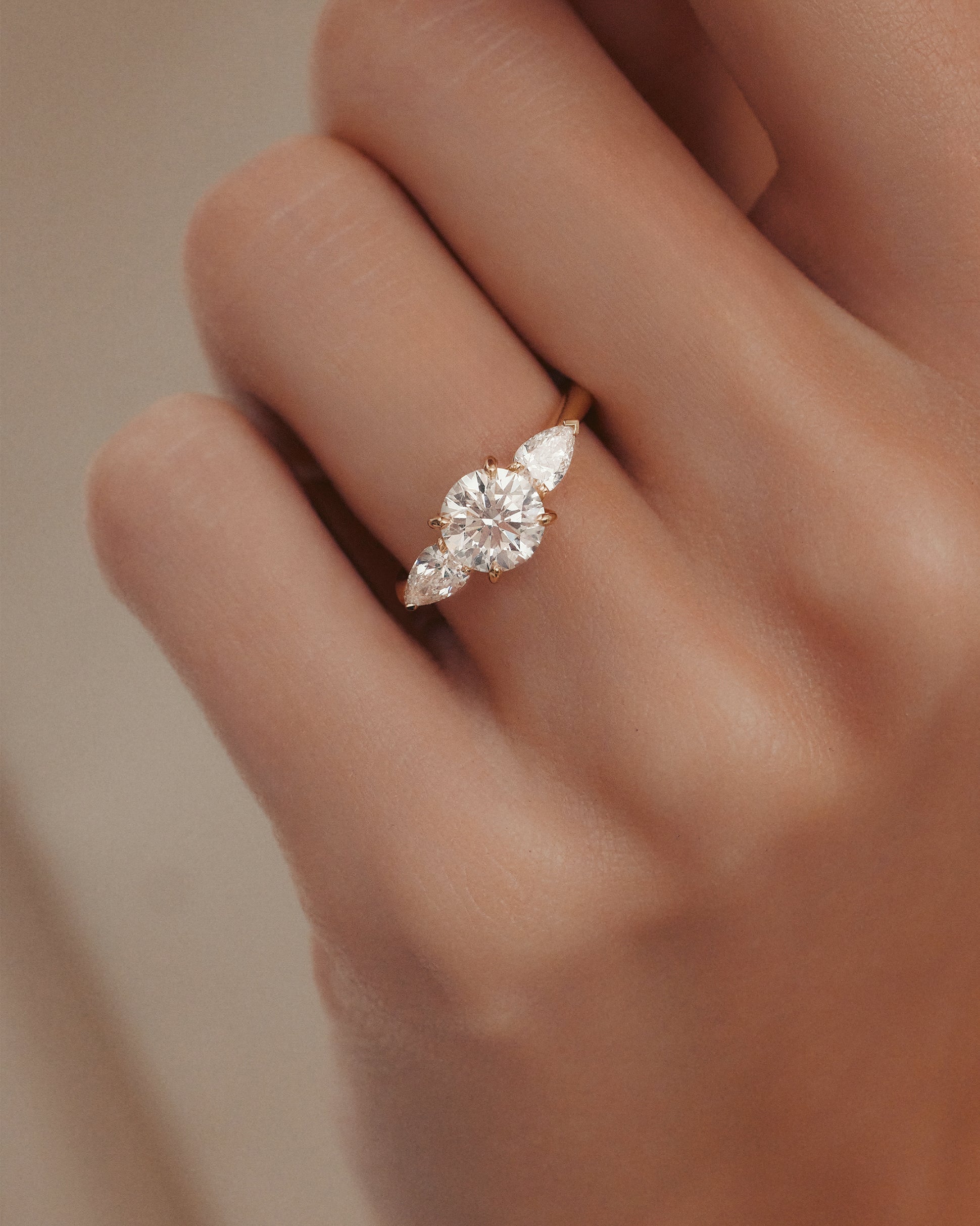 Marquise Shaped Three Stone Lab Grown Diamond Engagement Ring