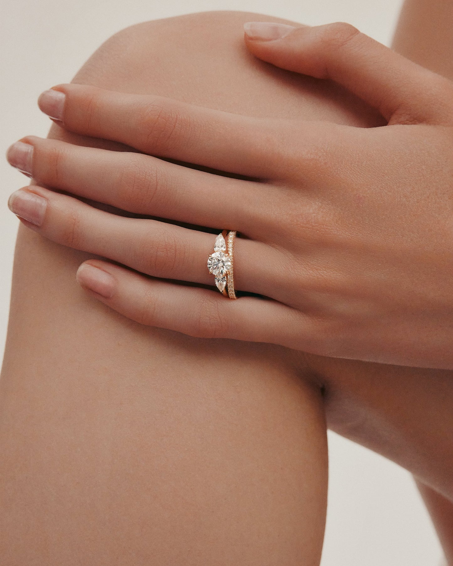 Marquise Shaped Three Stone Lab Grown Diamond Engagement Ring