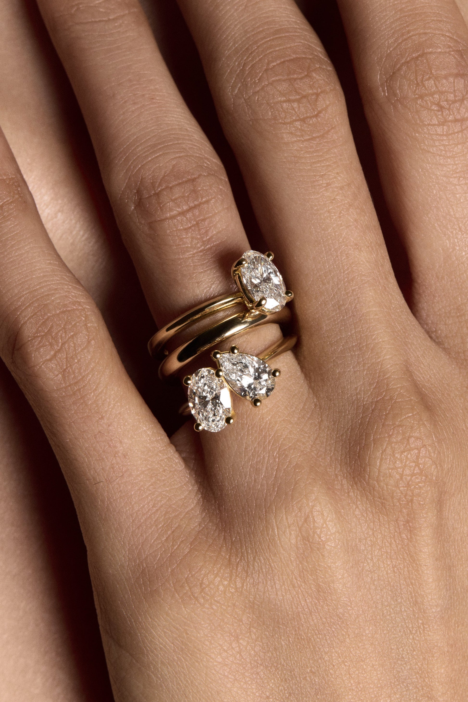 Marquise Shaped Three Stone Lab Grown Diamond Engagement Ring