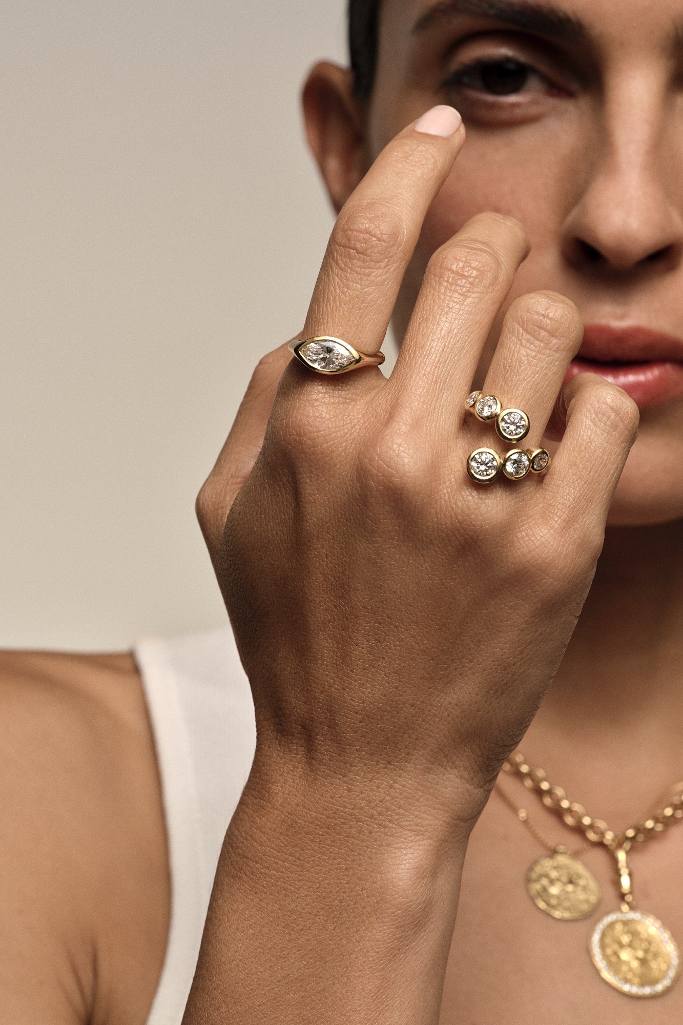 Marquise Shaped Three Stone Lab Grown Diamond Engagement Ring