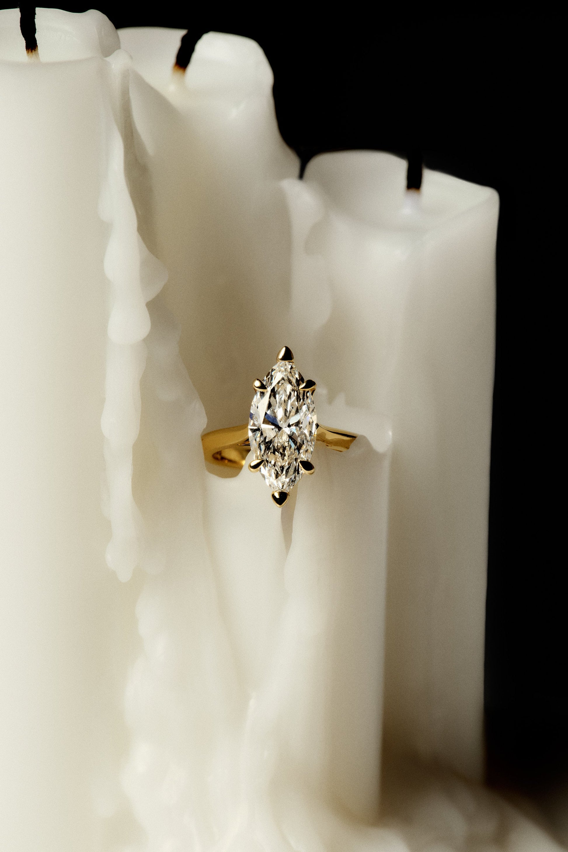 Marquise Shaped Three Stone Lab Grown Diamond Engagement Ring