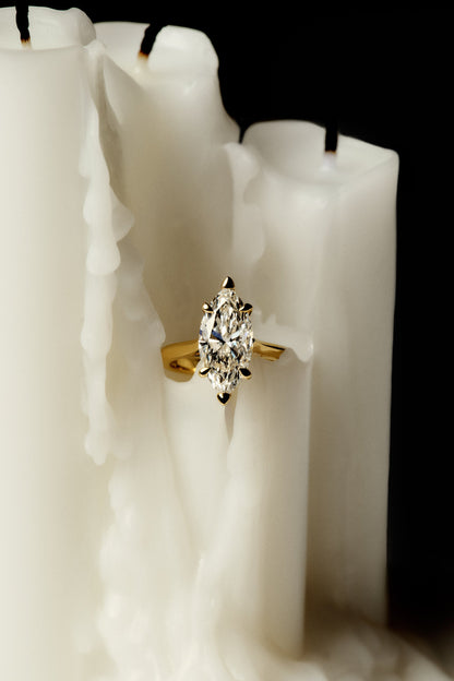Marquise Shaped Three Stone Lab Grown Diamond Engagement Ring