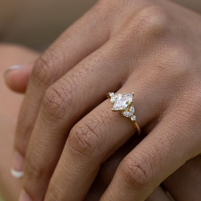 Marquise Shaped Three Stone Lab Grown Diamond Engagement Ring