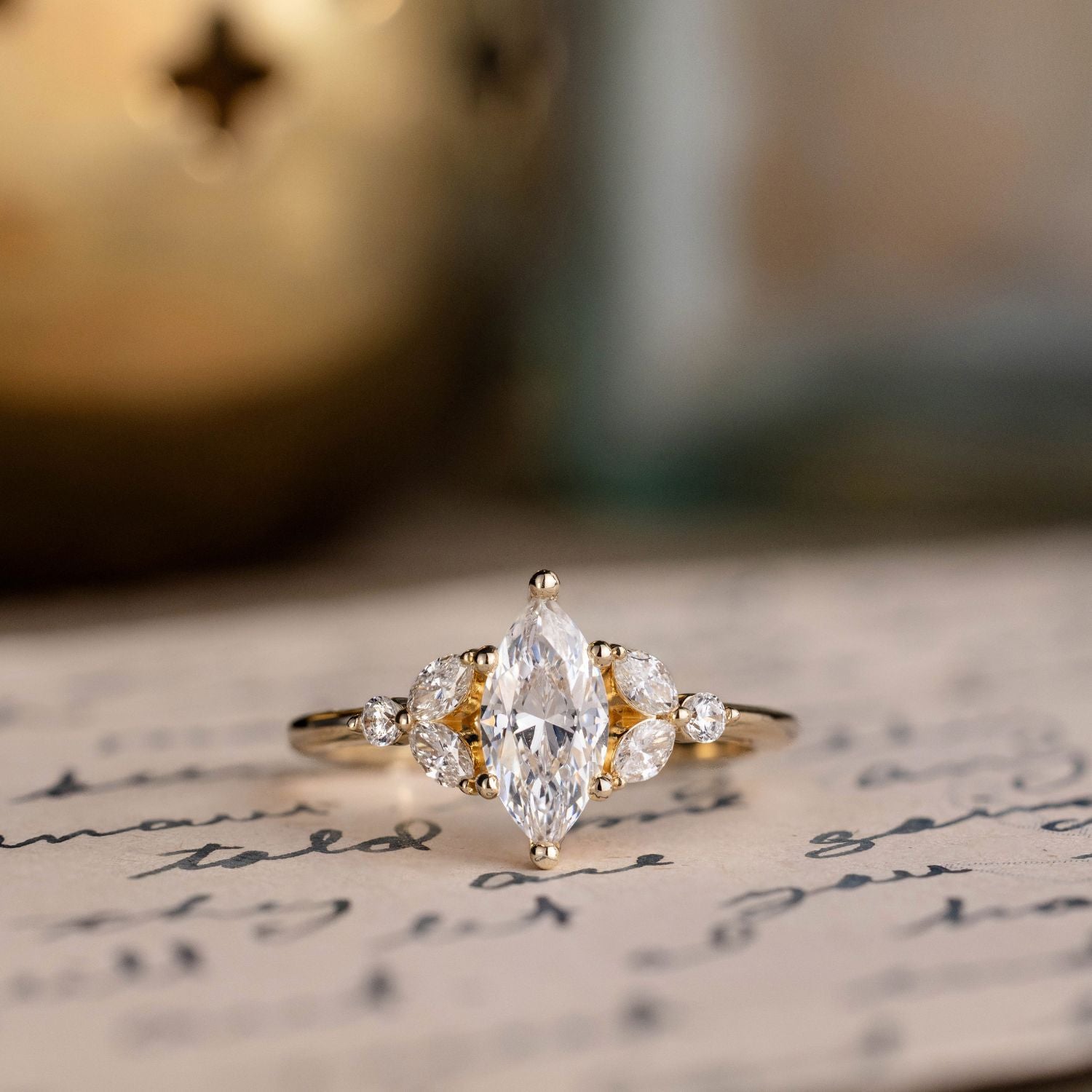 Marquise Shaped Three Stone Lab Grown Diamond Engagement Ring