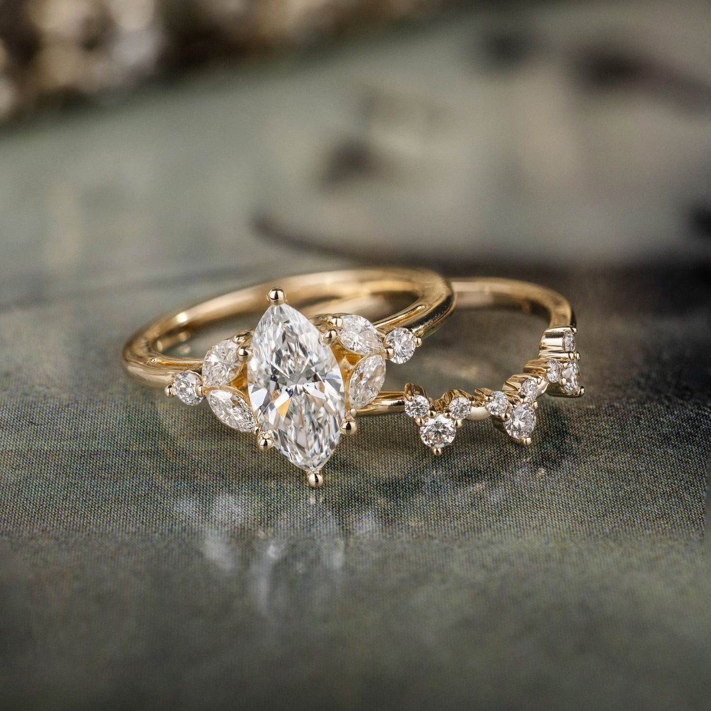 Marquise Shaped Three Stone Lab Grown Diamond Engagement Ring