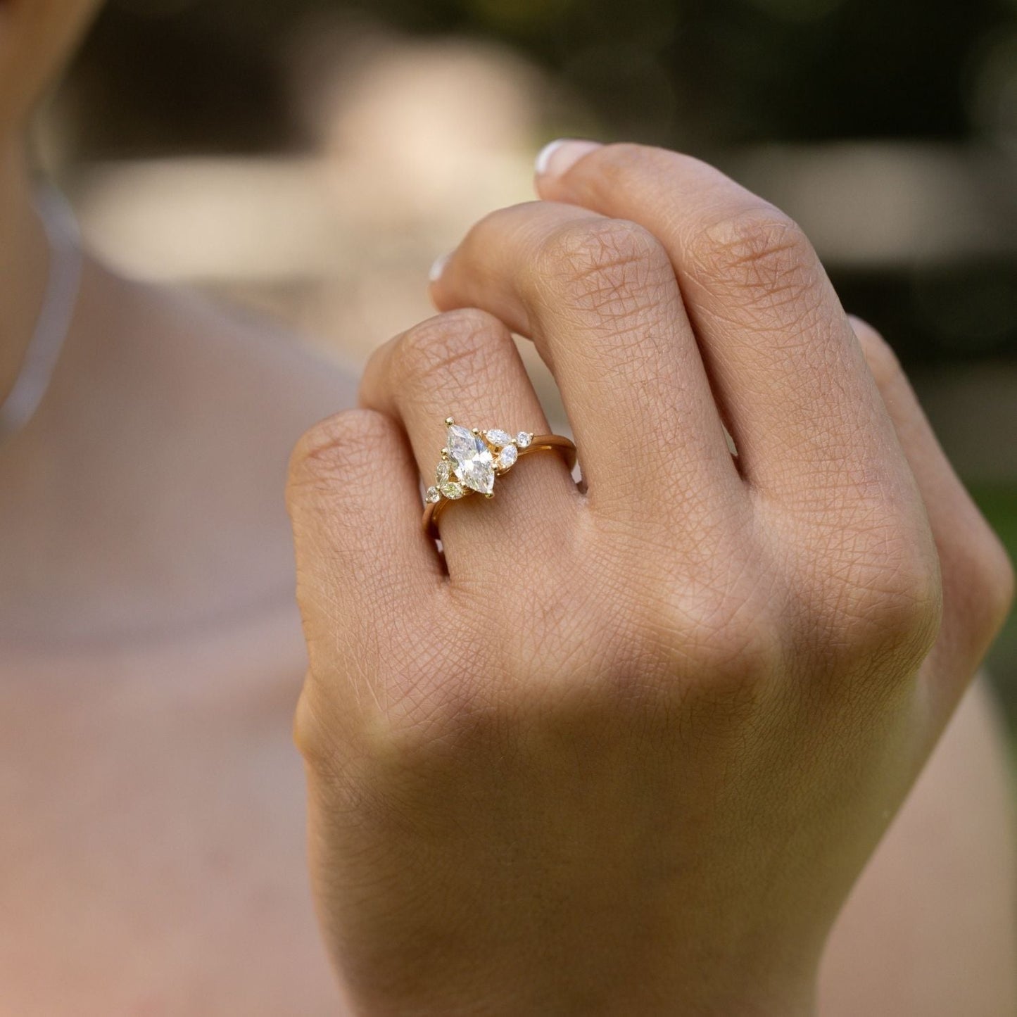 Marquise Shaped Three Stone Lab Grown Diamond Engagement Ring