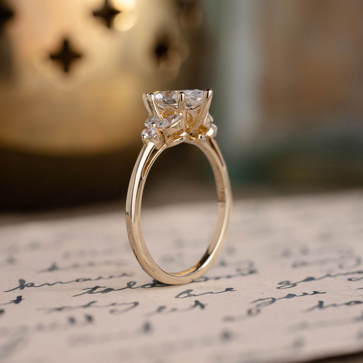 Marquise Shaped Three Stone Lab Grown Diamond Engagement Ring