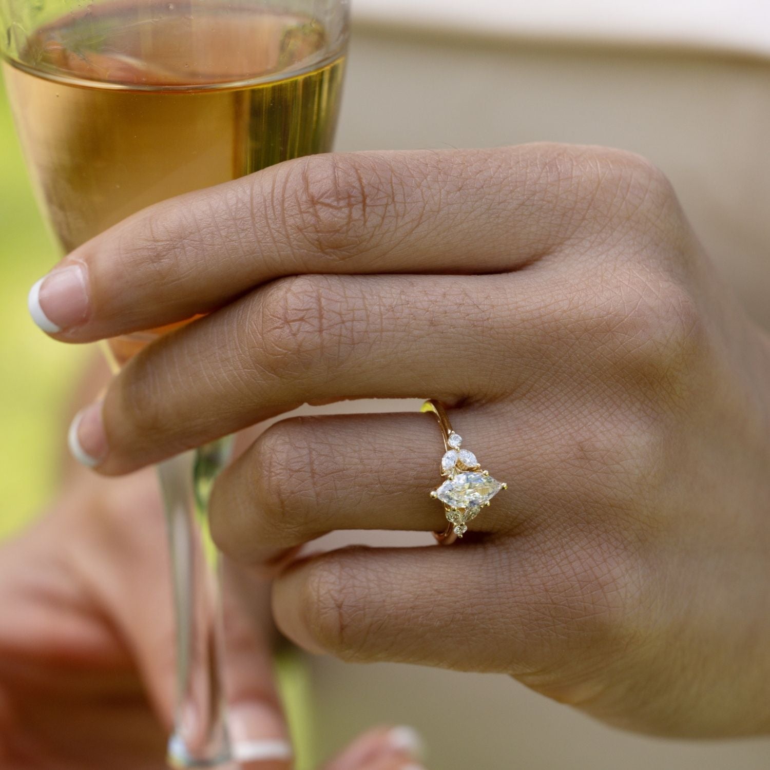 Marquise Shaped Three Stone Lab Grown Diamond Engagement Ring