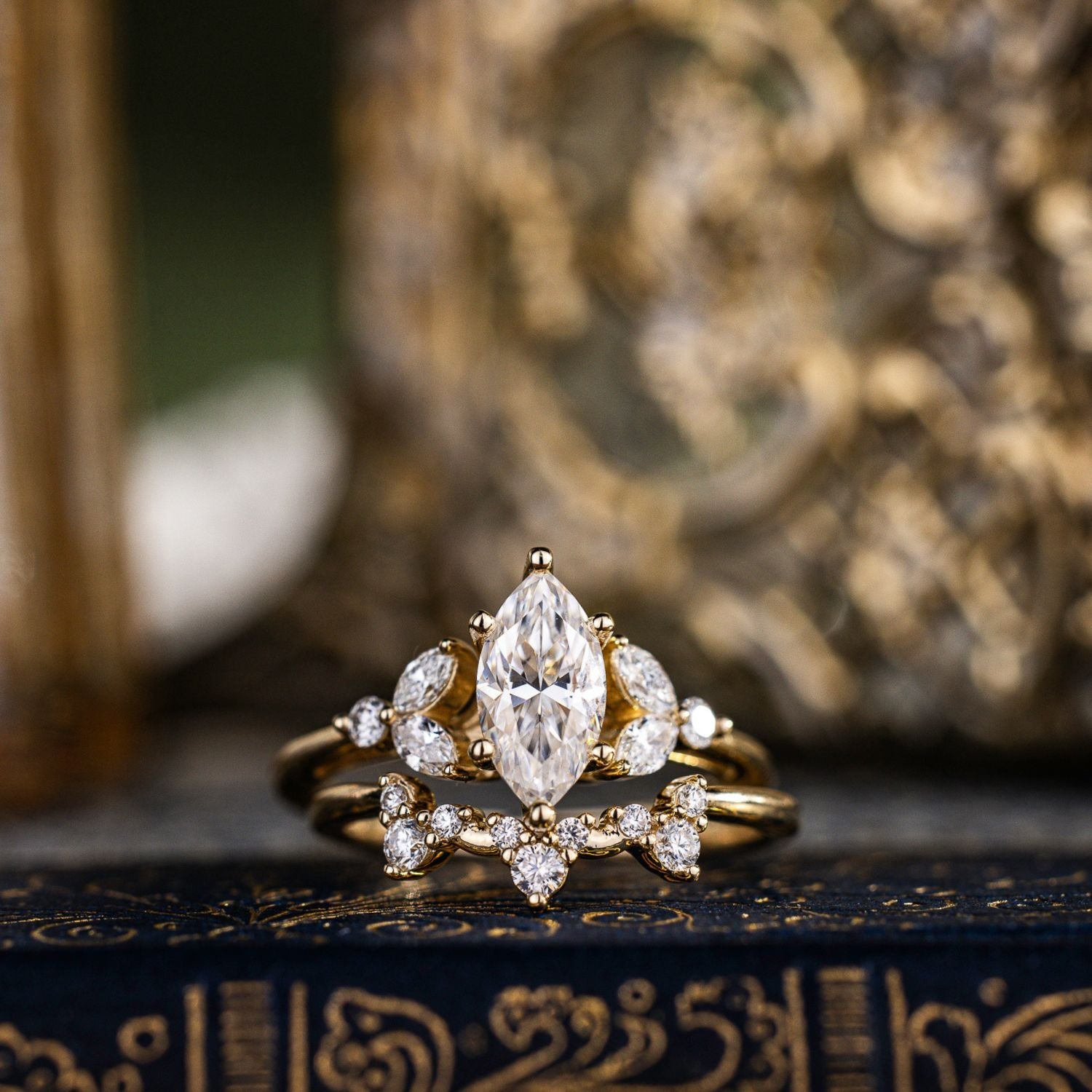 Marquise Shaped Three Stone Lab Grown Diamond Engagement Ring