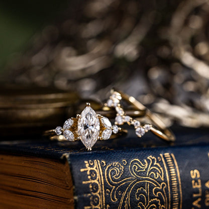 Marquise Shaped Three Stone Lab Grown Diamond Engagement Ring