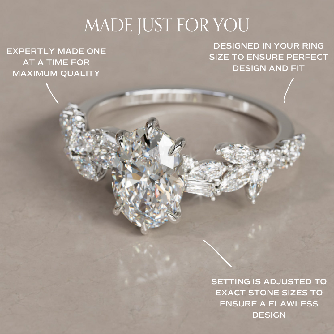 Marquise Shaped Three Stone Lab Grown Diamond Engagement Ring