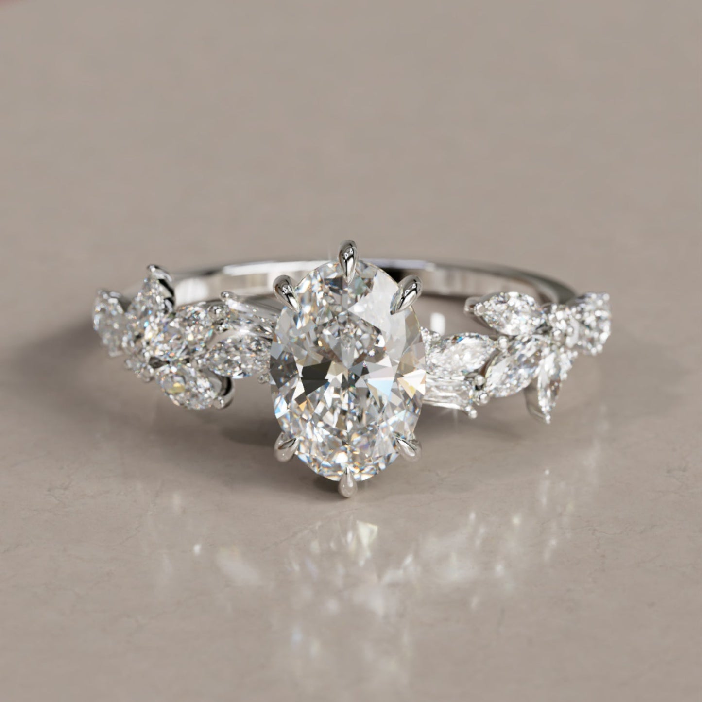 Marquise Shaped Three Stone Lab Grown Diamond Engagement Ring