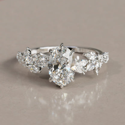Marquise Shaped Three Stone Lab Grown Diamond Engagement Ring