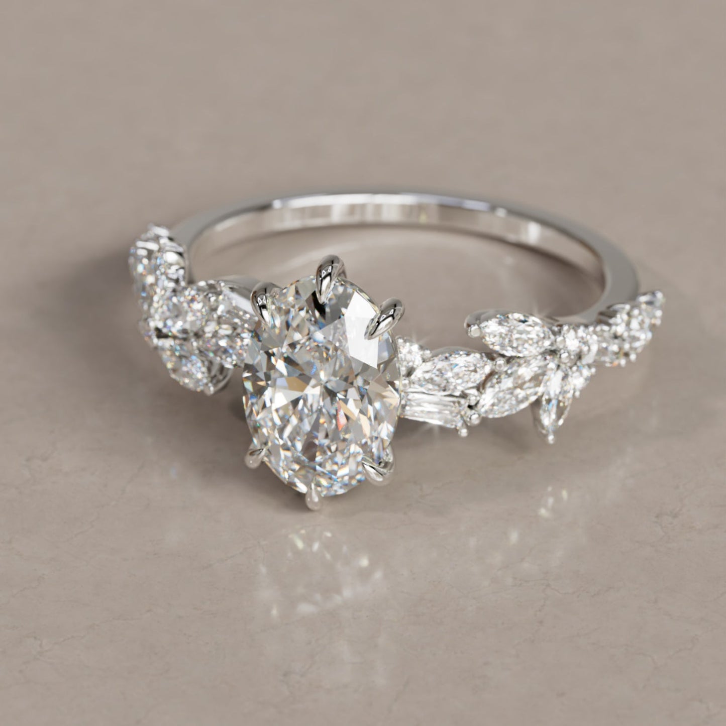 Marquise Shaped Three Stone Lab Grown Diamond Engagement Ring