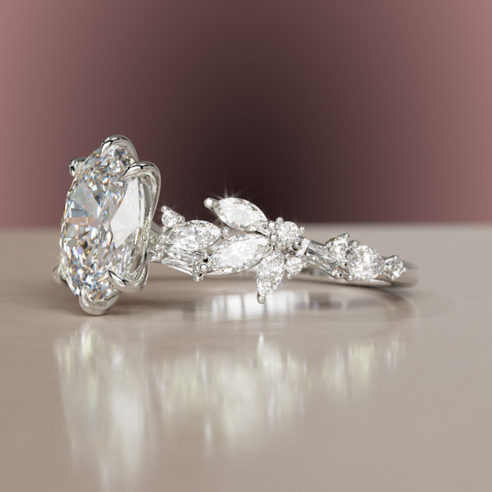 Marquise Shaped Three Stone Lab Grown Diamond Engagement Ring