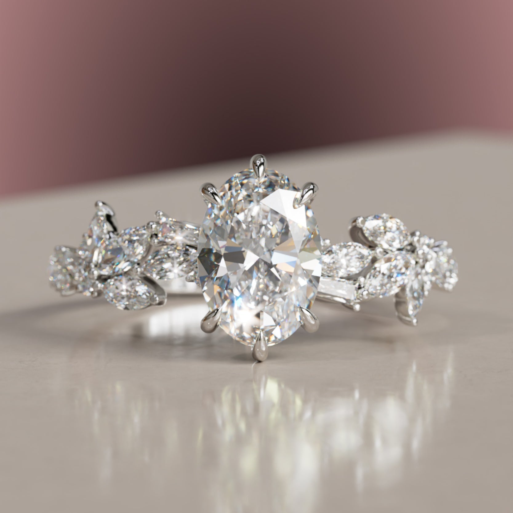 Marquise Shaped Three Stone Lab Grown Diamond Engagement Ring