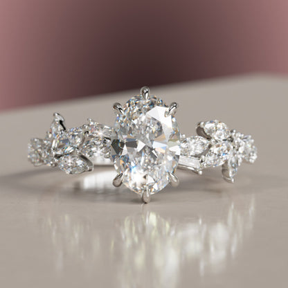 Marquise Shaped Three Stone Lab Grown Diamond Engagement Ring