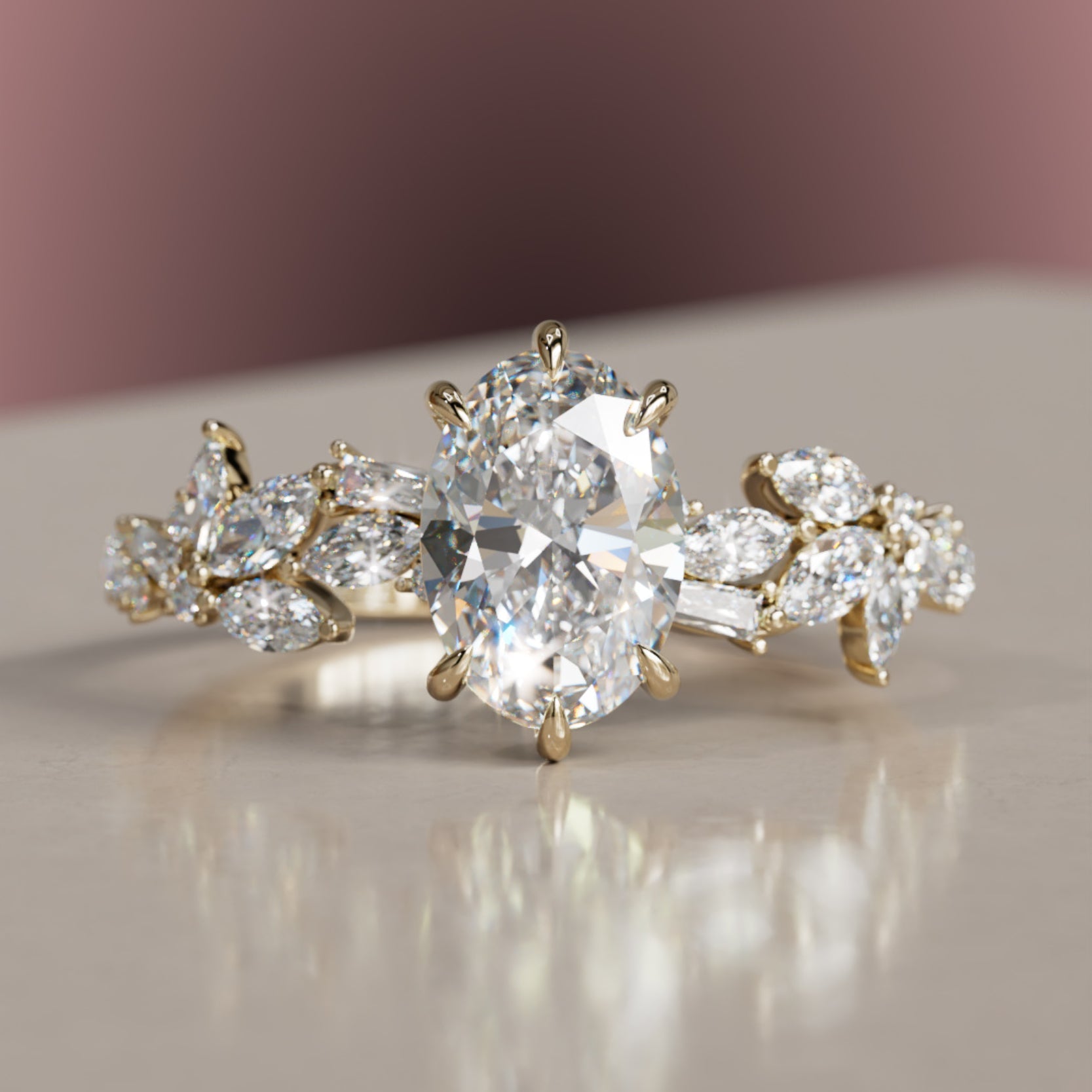 Marquise Shaped Three Stone Lab Grown Diamond Engagement Ring