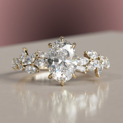 Marquise Shaped Three Stone Lab Grown Diamond Engagement Ring
