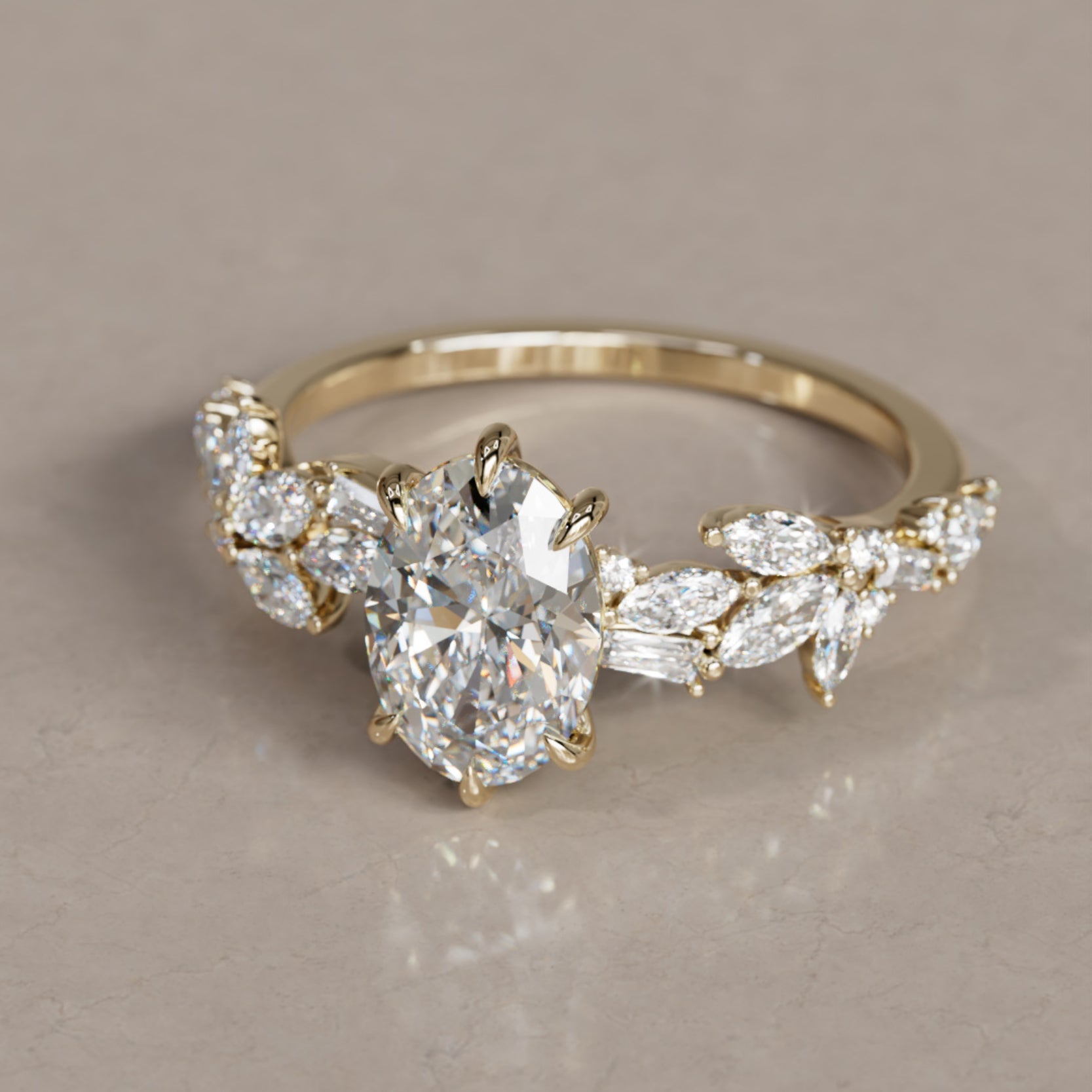 Marquise Shaped Three Stone Lab Grown Diamond Engagement Ring