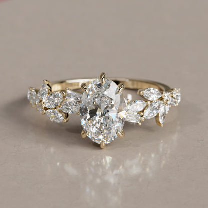 Marquise Shaped Three Stone Lab Grown Diamond Engagement Ring