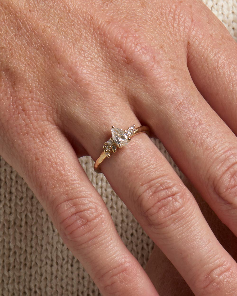 Marquise Shaped Three Stone Lab Grown Diamond Engagement Ring