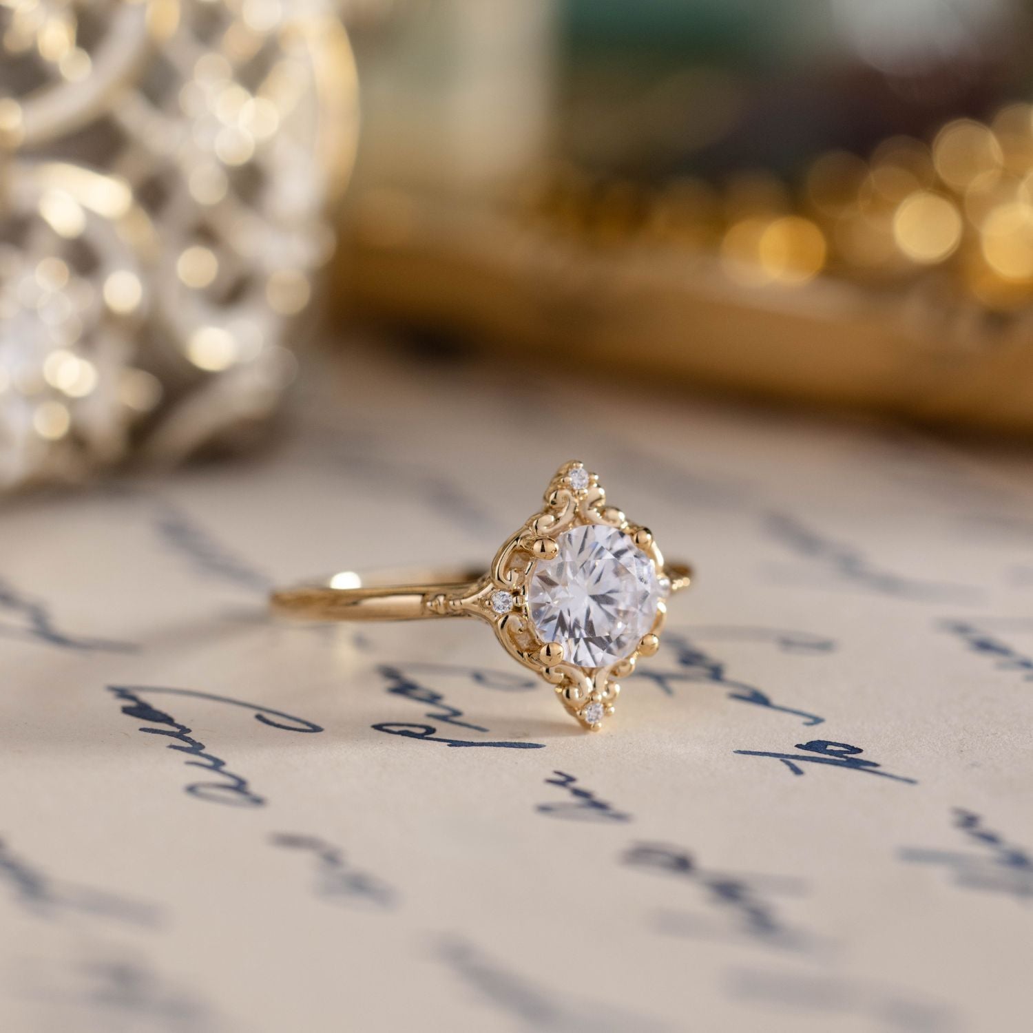 Marquise Shaped Three Stone Lab Grown Diamond Engagement Ring