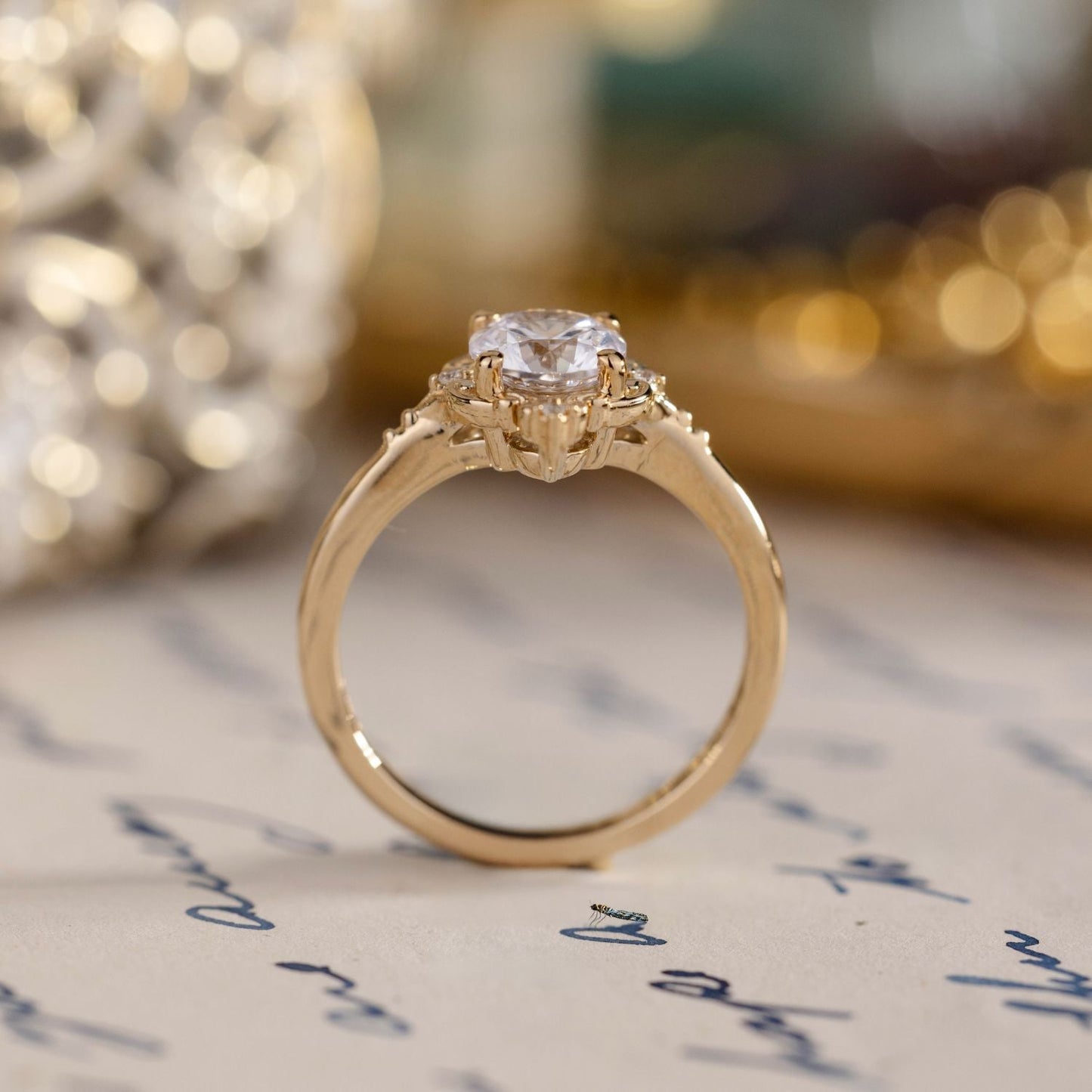 Marquise Shaped Three Stone Lab Grown Diamond Engagement Ring