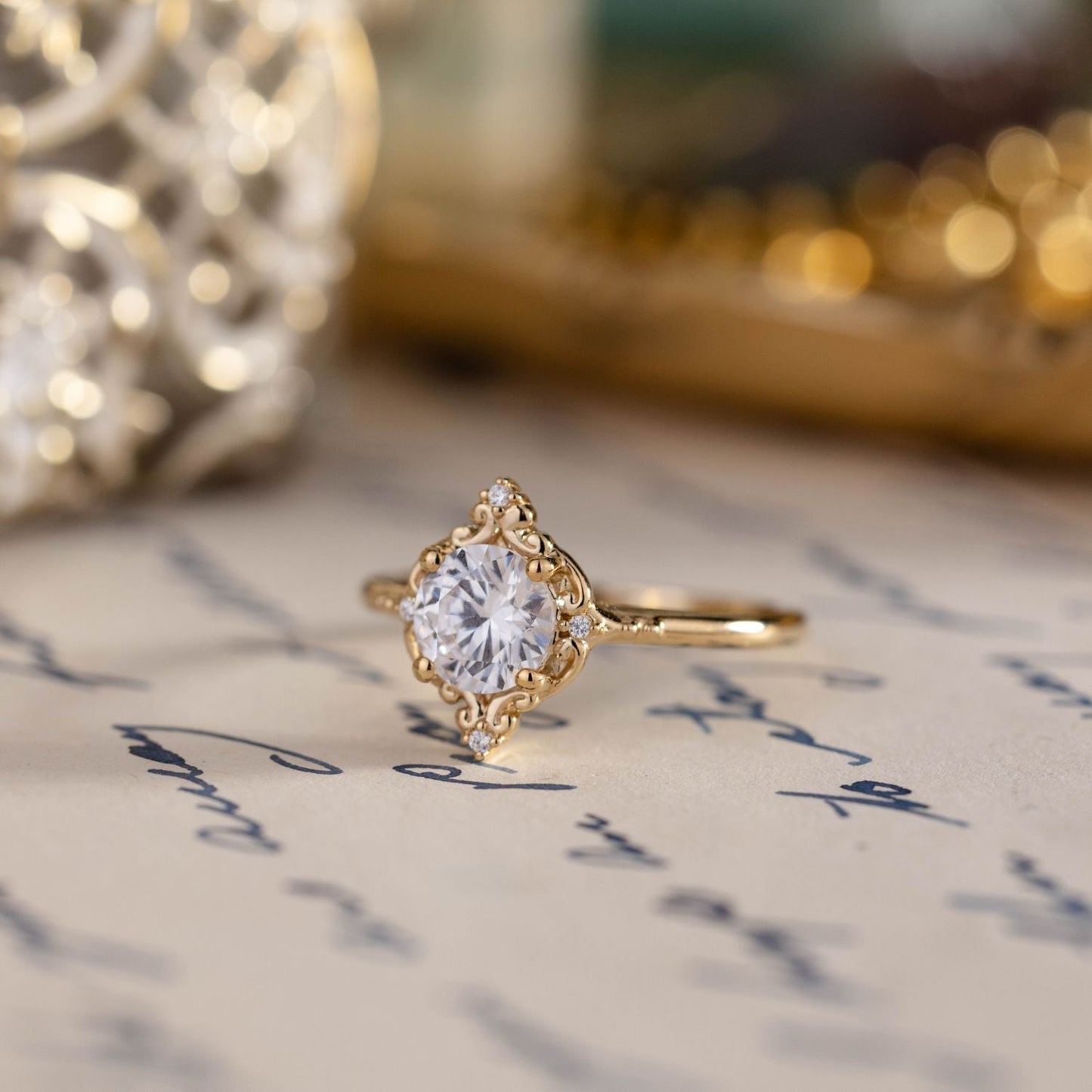 Marquise Shaped Three Stone Lab Grown Diamond Engagement Ring