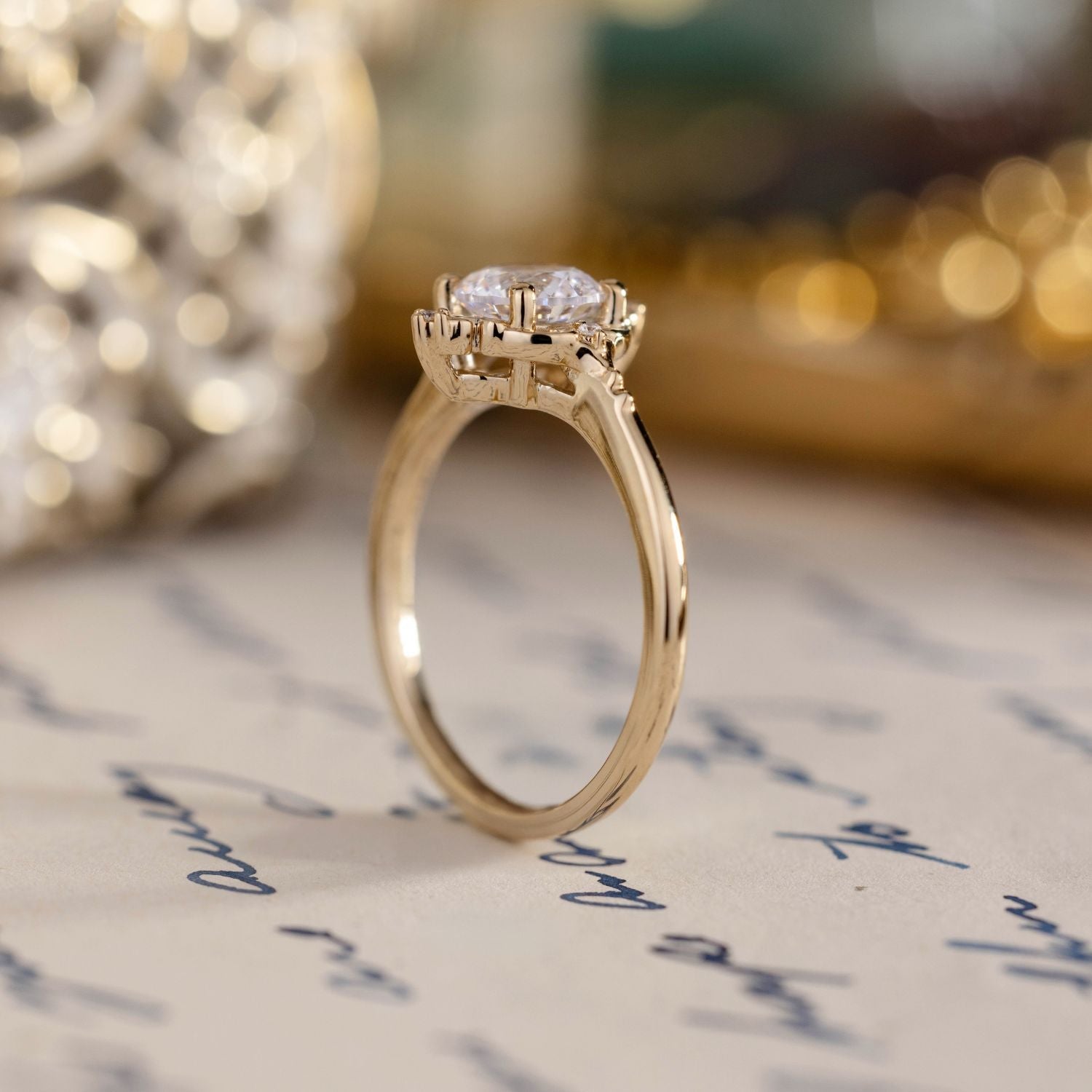 Marquise Shaped Three Stone Lab Grown Diamond Engagement Ring