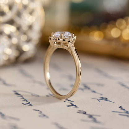 Marquise Shaped Three Stone Lab Grown Diamond Engagement Ring